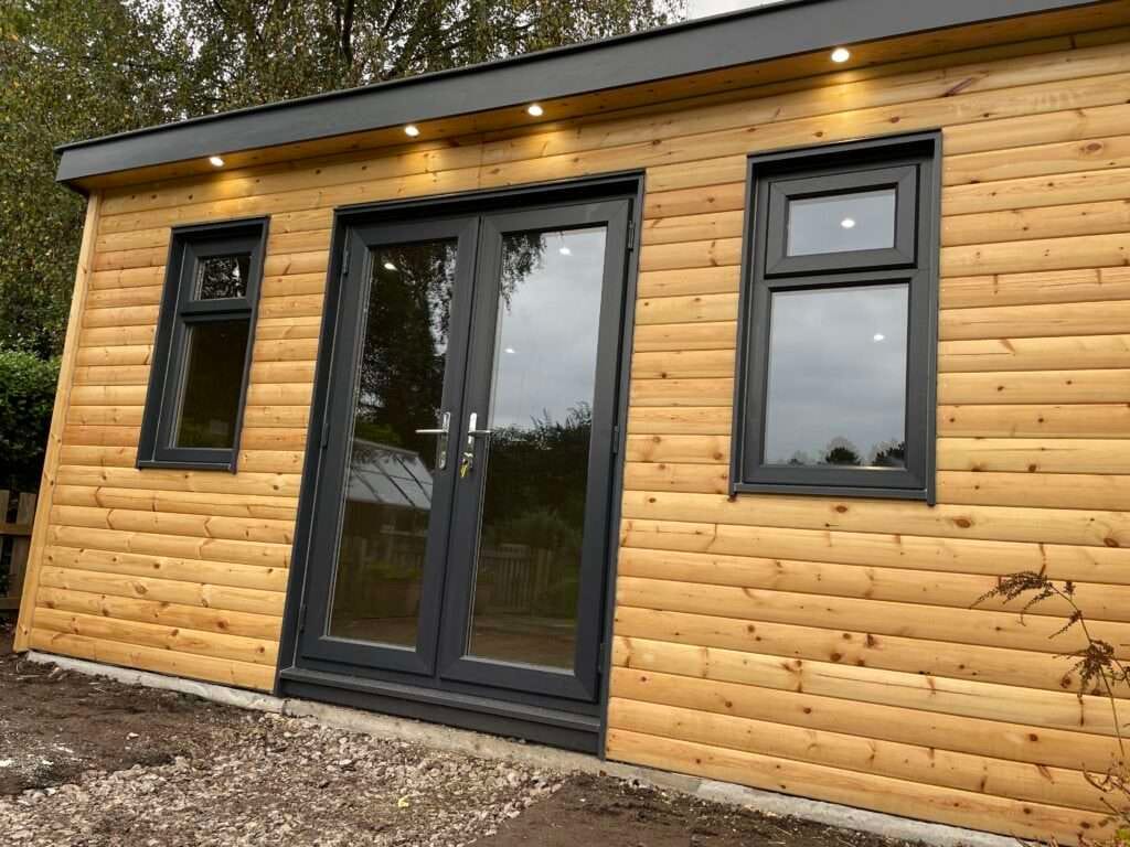 Anthracite grey french doors on annex
