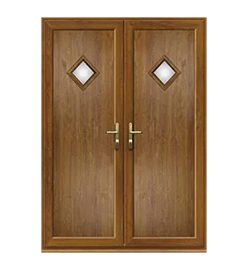 Golden Oak French Door with Woodrow Diamond Glazed Panel