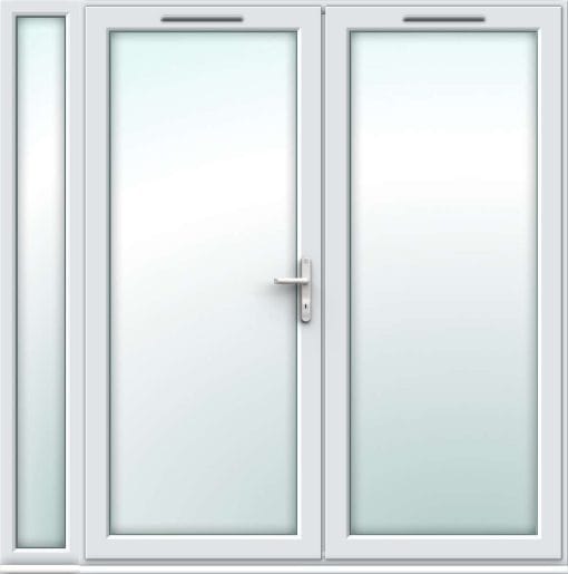 2090mm x 2090mm - White uPVC French Doors with Narrow Side Panel - Image 2