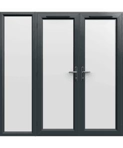 2090mm x 2090mm - Grey-on-White uPVC French Doors with wide Side Panel