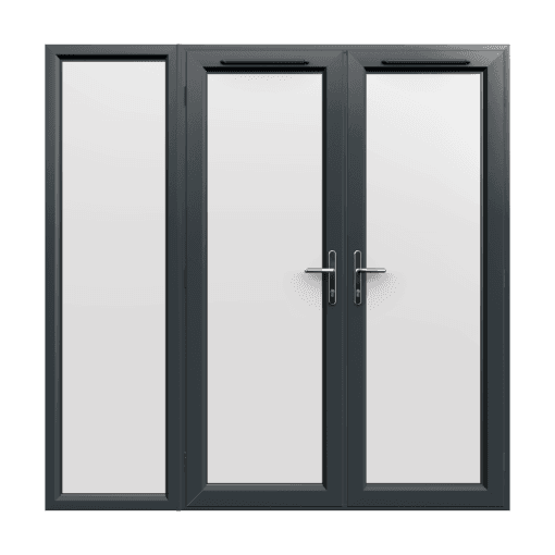 2090mm x 2090mm - Grey-on-White uPVC French Doors with wide Side Panel