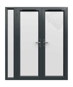 1790mm x 2090mm - Grey-on-White uPVC French Doors with Narrow Side Panel