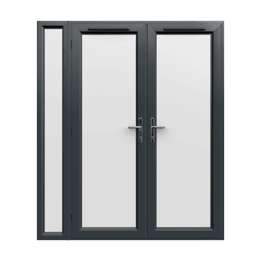 1790mm x 2090mm - Grey-on-White uPVC French Doors with Narrow Side Panel