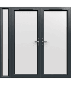 2090mm x 2090mm - Grey-on-White uPVC French Doors with Narrow Side Panel