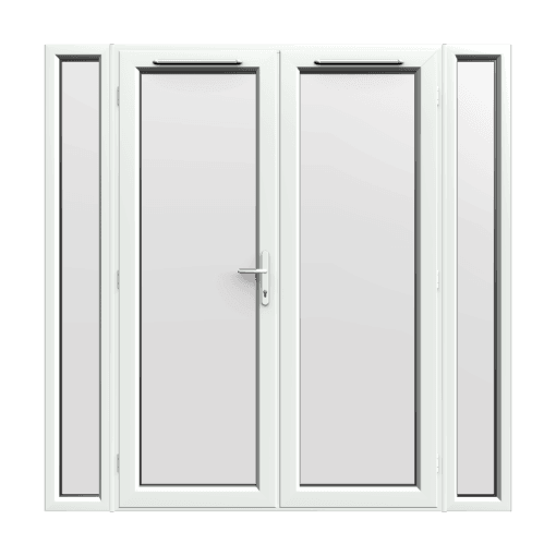 2090mm x 2090mm - White uPVC French Doors with Narrow Side Panels