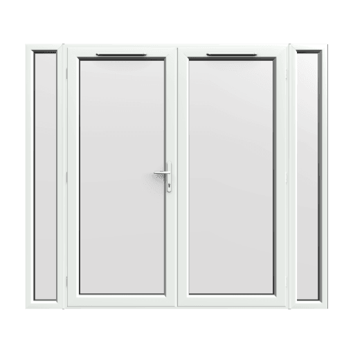 2390mm x 2090mm - White uPVC French Doors with Narrow Side Panels