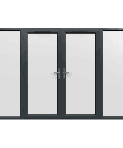 2990mm x 2090mm - Grey-on-White uPVC French Doors with Wide Side Panels