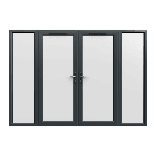 2990mm x 2090mm - Grey-on-White uPVC French Doors with Wide Side Panels