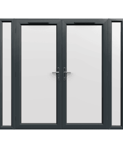 2390mm x 2090mm - Grey-on-White uPVC French Doors with Narrow Side Panels