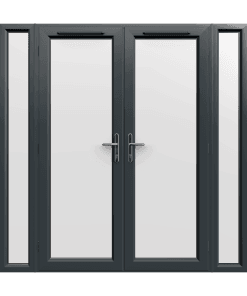 2090mm x 2090mm - Grey-on-White uPVC French Doors with Narrow Side Panels