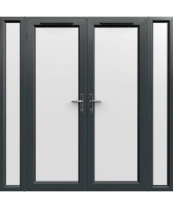 2090mm x 2090mm - Grey-on-White uPVC French Doors with Narrow Side Panels