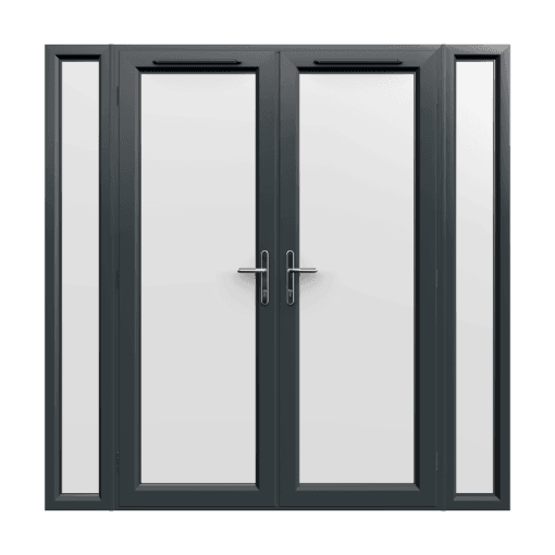 2090mm x 2090mm - Grey-on-White uPVC French Doors with Narrow Side Panels