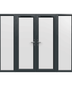 2690mm x 2090mm - Grey-on-White uPVC French Doors with Wide Side Panels
