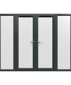 2690mm x 2090mm - Grey-on-White uPVC French Doors with Wide Side Panels