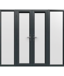 2390mm x 2090mm - Grey-on-White uPVC French Doors with Wide Side Panels