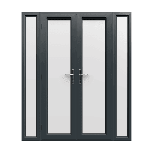 1790mm x 2090mm - Grey-on-White French Doors with Narrow Side Panels