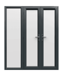 1790mm x 2090mm - Grey-on-White uPVC French Doors with Wide Side Panel