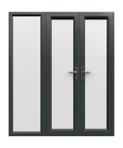 1790mm x 2090mm - Grey-on-White uPVC French Doors with Wide Side Panel