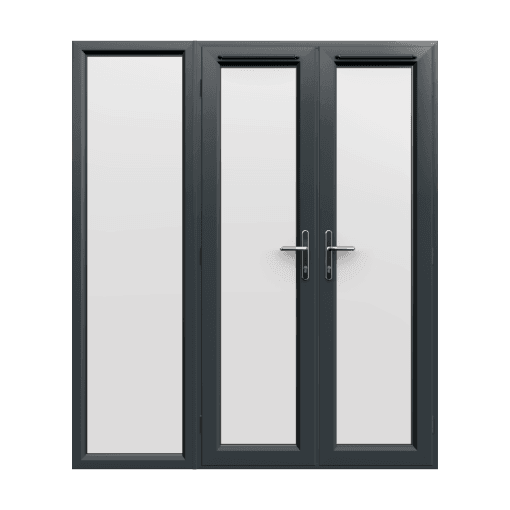 1790mm x 2090mm - Grey-on-White uPVC French Doors with Wide Side Panel